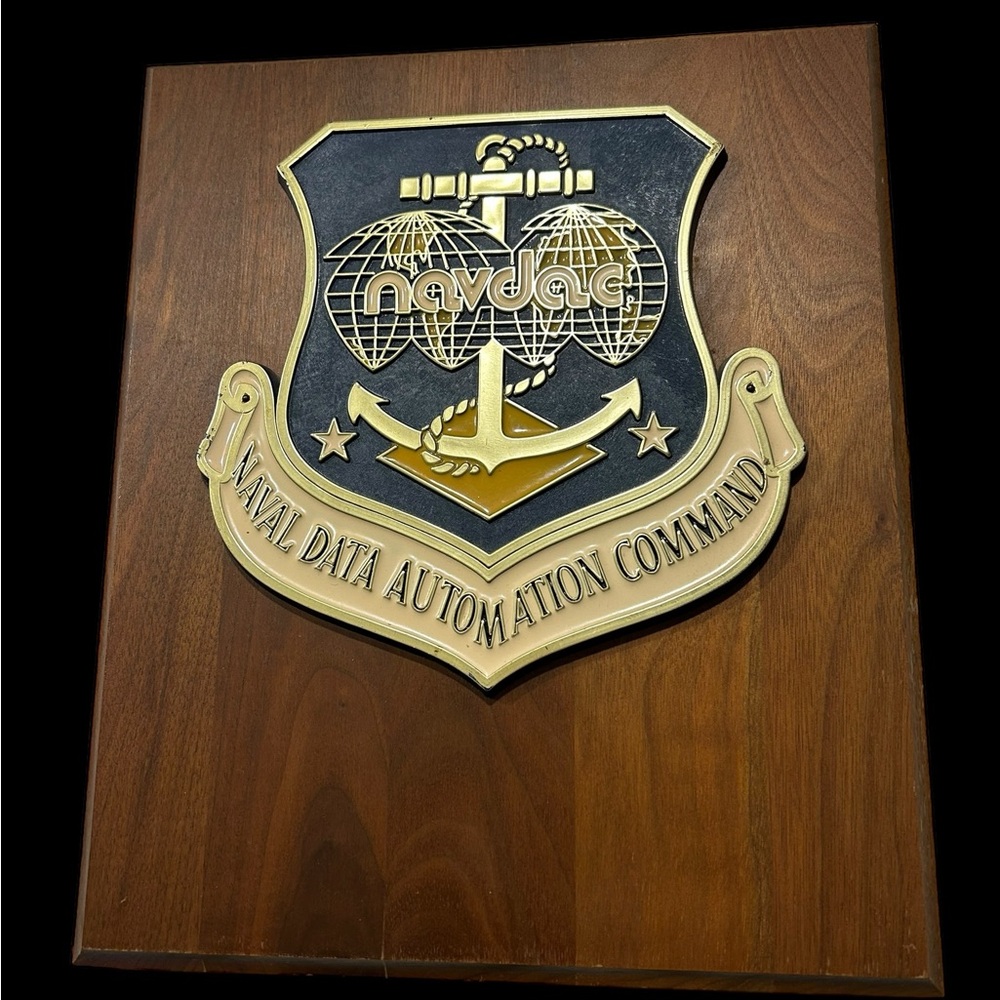 Vintage Navy Wooden Wall Plaque for the Naval Data Automation Command